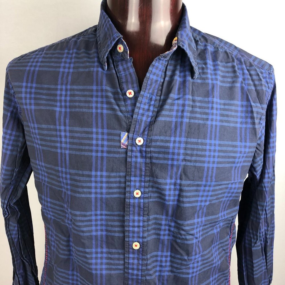 Robert Graham Casual Dress Lrg Blue Black Plaid Button Shirt - Picture 2 of 5